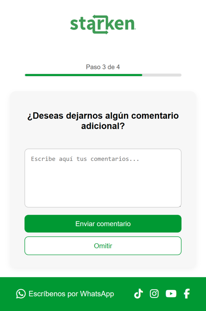 Paso 2 - Niveles de calificación del servicio